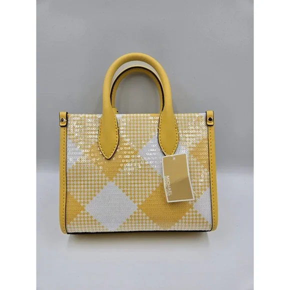 Msrp $498 MICHAEL‎ KORS MIRELLA XS MINI SHOPPERCROSSBODY SEQUINS BAG YELLOW